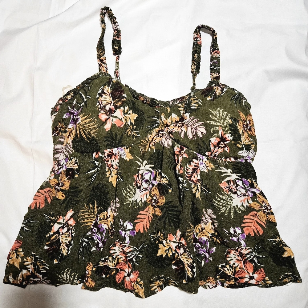 Derek HEART Green Floral Bra BuiltIn Y2K Tank Top Size L Women Summer Casual Top